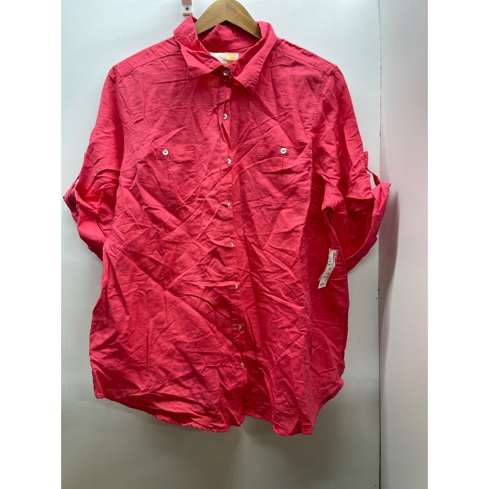 Avenue The Pacific Shirt Pink Linen Blend Roll Tab Button Down Top 18/20 NWT